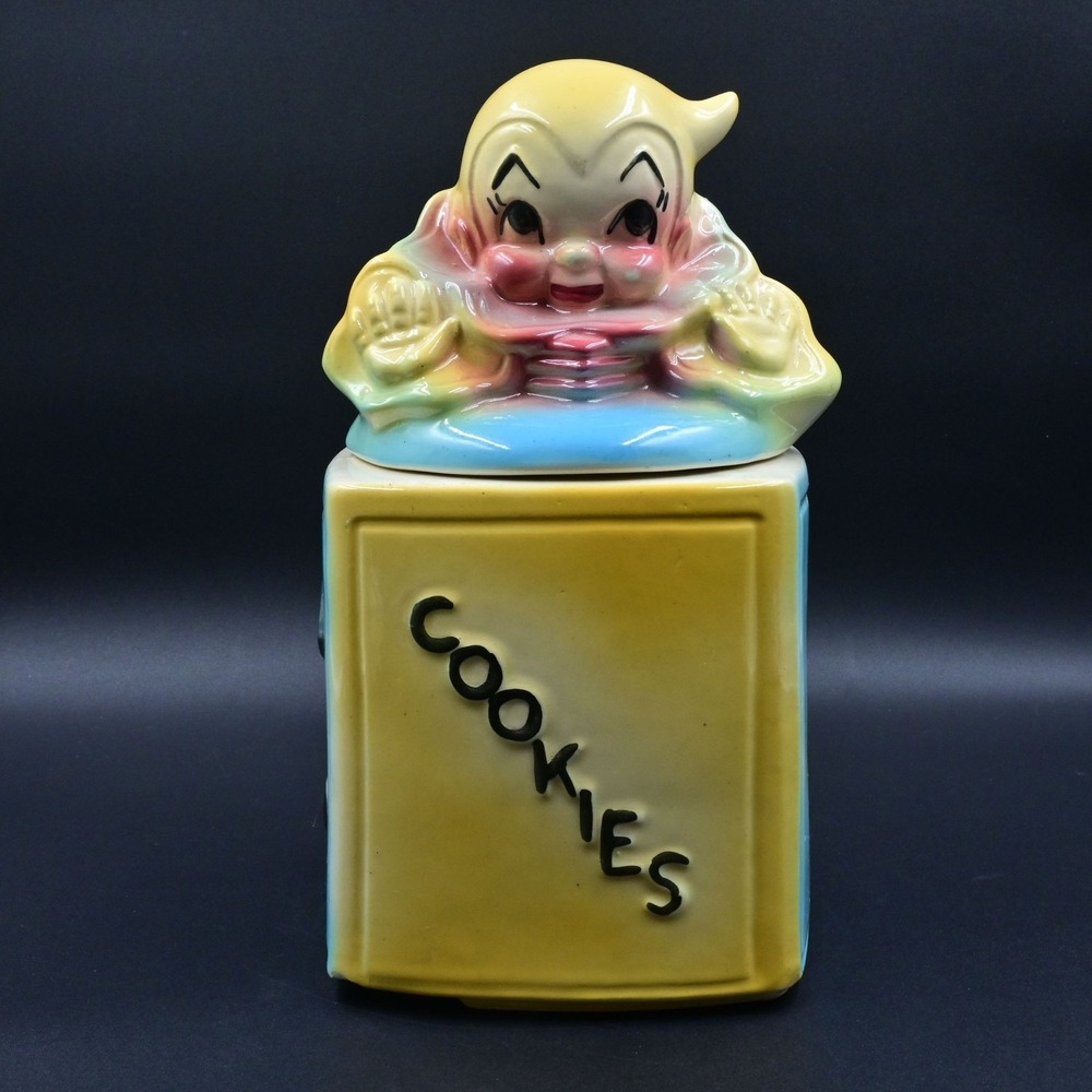 American Bisque Clown Jack In The Box Cookie Jar 12" 1950s Baby Block Ceramic